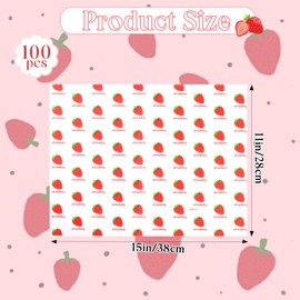 100 Sheets Strawberry Wax Paper - Food Wrap for Sandwiches, Greaseproof Paper Basket Liners, Sandwich Paper Wraps, Deli Paper Sheets for Picnics, Parties & Kitchen Use, 11”x15”