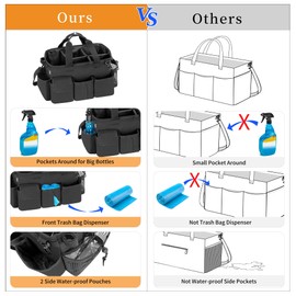 LoDrid Large Wearable Cleaning Caddy Bag with Detachable Divider, Cleaning Supply Tote with Handles, Organizer with Adjustable Shoulder Strap for Cleaners & Housekeepers, Black