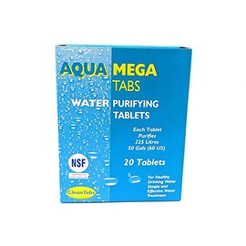 Clean Tabs 040781 Aqua Mega Water Purifying Tablet, Blue, Pack of 20