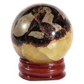 mookaitedecor 30-40mm Natural Septarian Mini Crystal Ball Sphere Ornament with Wooden Stand, Septarian Nodule Dragon Stone Healing Crystal Ball Room Decor Micro Landscape Decoration