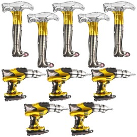 10 Pieces Hammer Balloons Drill Balloons 17 Inch Inflatable Construction Party Decorations Electric Screwdriver Decorations for Father's Day Husband Boyfriend Birthday Party