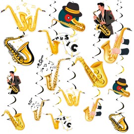 SHADOAMP Saxophone Music Theme Party Decorations, 24 Piece Saxophone Themed Hanging Swirls Double-Sided Pringing Musical Instrument Hanging Ceiling Streamer for Saxophonist Theme Party Decoration