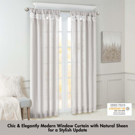 Madison Park Emilia Faux Silk Curtain, Single Curtain with Privacy Screen Lining, DIY Twist Tab Top Window Curtain for Living Room, Bedroom and Dorm, 50 x 95, Silver