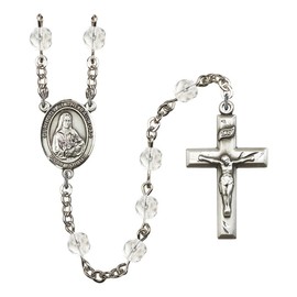 Our Lady of the Railroad Silver-Plated Rosary 6mm April Crystal Fire Polished Beads Crucifix Size 1 3/8 x 3/4 medal charm