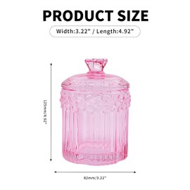 2 Pack Cute Qtip Holder Crystal Glass Bathroom Storage Jar for Cotton Ball- Apothecary Jars with Lids, Beauty Eggs Canisters Makeup Pads Dispenser Hair Tie Band Container Floss Organizers (Pink)