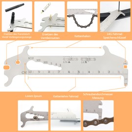 TBoonor Chain Gauge 7-in-1 Chain Gauge Bicycle Chain Wear Gauge Multitool with Chain Hook, Ruler 10 cm, 14G Bicycle Spoke Wrench for Shimano, Avid, Hayes, Magura