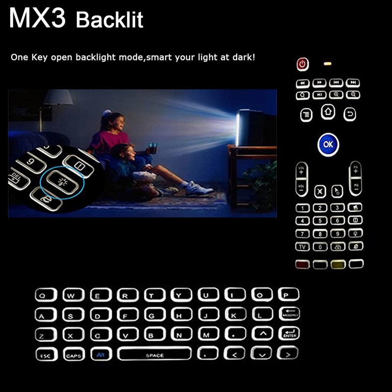 Air Mouse,MX3 Pro Backlit Mini Keyboard Remote Control,Mini Wireless Keyboard