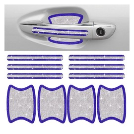 JOYCOURT 10PCS Bling Car Door Handle Anti-Scratch Sticker, Bling Car Door Handle Sticker, Universal Car Doors Handles Protective Cover, Shiny Rhinestone Auto Decor Accessories for Women (Blue&White)