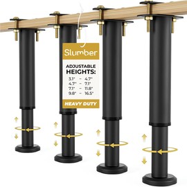 Slumber Adjustable Bed Legs, Heavy Duty Metal Support, Height Adjustable, Mattress sag Solution, Bed Slats Support, Reinforced Stability for Bed Frame (4 Pcs, 4.7 to 7.1 INCHES)