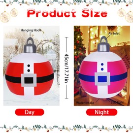 Light Up PVC Inflatable Christmas Ball, 40cm Christmas Inflatable Ball with LED Light Outdoor Christmas Inflatable Decorated Ball with Remote Control (Red A)