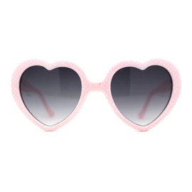 Womens Pink Polka Dot Print Color Plastic Heart Shape Cutie Sunglasses