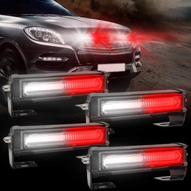 EASE2U E Emergency Strobe Lights for Vehicle, 12-24V 4 in 1 LED 32W Surface Mount Warning Hazard Flashing Strobe Light Bar, Roof and Side Installation for Off Road Vehicle, ATVs, Truck (White Red)