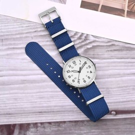 ANNEFIT Nylon Watch Band 20mm, One-Piece Waterproof Military Watch Straps with Silver Buckle (Blue)