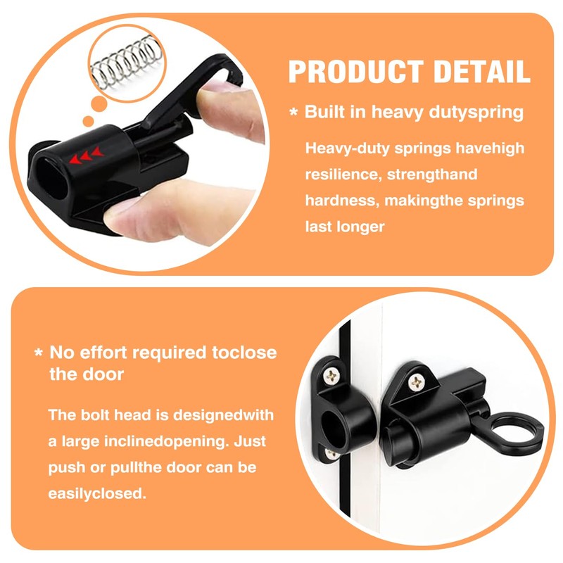 Automatic Locking Door Bolt, Pack of 2 Spring Deadbolt Lock,