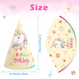 WERNNSAI Unicorn Birthday Party Hats - 12 PCS Unicorn Party Supplies Paper Cone Hats Party Headwear for Kids Girls