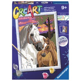 Ravensburger 136112 8 20052, CreArt, Horses at Sunset, Painting Set, Paint by Numbers, Creative Game for Boys and Girls, 2 Brushes and 1 Frame, Recommended Age 9+, Not Specified, único