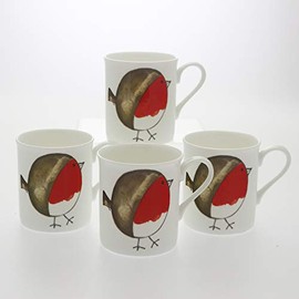 Set 4 Fine Bone China Mugs - Fat Robin Design