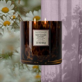 Votivo Saint Germain Lavender Tortoise Scented Candle | 22.7 oz Soy Wax Blend | Floral Scent | Decorative Home Decor Tortoiseshell Pattern | 100 Hour Burn Time