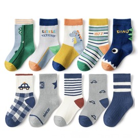 TootyTots 10 Pairs Kids Cotton Socks with Funny Animal Prints - Unisex Baby & Toddler Crew Socks for Boys Girls, All-Season Breathable Everyday Socks Gift Ready​