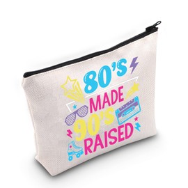 LEVLO 80s 90s Cosmetic Make Up Bag 1980s 1990s Gift 80's Made 90's Raised Make Up Zipper Pouch Bag For 80s Girl, 80's Made 90's Raised, Cosmetic Bag