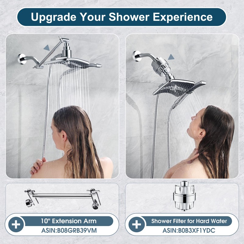 BRIGHT SHOWERS High Pressure Dual Shower Head Combo, Handheld Showerhead