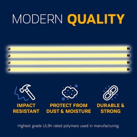 KastLite T8 Fluorescent Light Tube Guard with End Caps - 46-3/8" Fluorescent Light Diffuser Covers/Safety Sleeves, Yellow Protective Plastic Covering/Lighting Accessory, Pack of 12