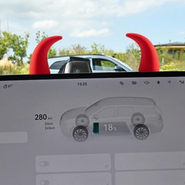 GAOLAOSY 2PCS 3D Devil Bull Horn Car Interior Decoration, Mini Funny Automotive Dashboard Ornament Stickers, Cute Vehicle Steering Wheel Decoration Accessories for SUV, Truck, Motorcycle (Red)
