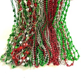 YSPPF 72 Pcs Christmas Red Green Silver Beads Necklaces Bulk Christmas Tree Party Beads Necklaces Gift Decorations