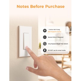 Refoss Smart Light Switch 4 Pack, Single Pole Switch, Neutral Wire Required, Work with Apple HomeKit, Alexa, and Google Home,120V AC, 2.4GHz Wi-Fi, Voice & App Remote Control, No Hub Required, White
