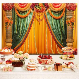 10X8ft Indian Diwali Pooja Photo Backdrop Photography Background for Durga Puja, Traditional Chatiya Navratri Ganpati Ganesh Marigold Backdrops Photo Booth Prop Decorations Wall Decor Tablecloth