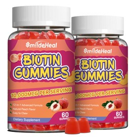 SmildeHeal 2 Pack Biotin Gummies for Hair Growth 10000 mcg, Hair Skin and Nails Gummies with Folic Acid, Vitamins A, B, C, E & D, Vegan biotin Vitamins for Women & Men, 120 Gummies
