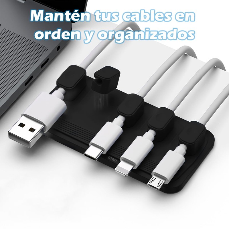 Soporte Con Clips Magnético Para Organizar Cables Escritorio (NEGRO)