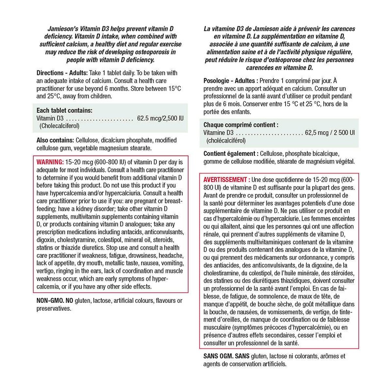 Jamieson Vitamin D3 Extra Strength 2500 IU, Helps to Prevent