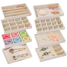 Caja de Almacenamiento de Joyería, Bandeja de Joyería de Terciopelo, Multifuncionales Caja Para Cajones, Bandejas Apilables, Para Collares, Aretes, Pulseras, Anillos