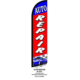 Auto Repair Windless Swooper Feather Banner Flag Sign Kit With Pole and Ground Spike
