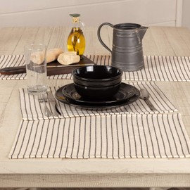 Katie's Vintage Stripe Placemats, Set of 4, 12" x 18", Urban Rustic Famhouse Kitchen Dining Room Table Top Décor Mats, Natural Cream w/ Black Stripe