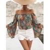 Floerns Women's Boho Off Shoulder 3/4 Bell Sleeve Summer Blouse