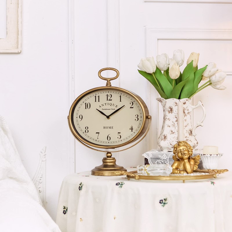 NIKKY HOME Antique Table Clock, Gold Retro Desk Clock with