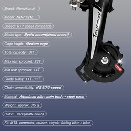Bike Rear Derailleur RD-TY21B 6/7 Speed Direct Mount Derailleur for Mountain Tricycle Commuter Cruiser Bike
