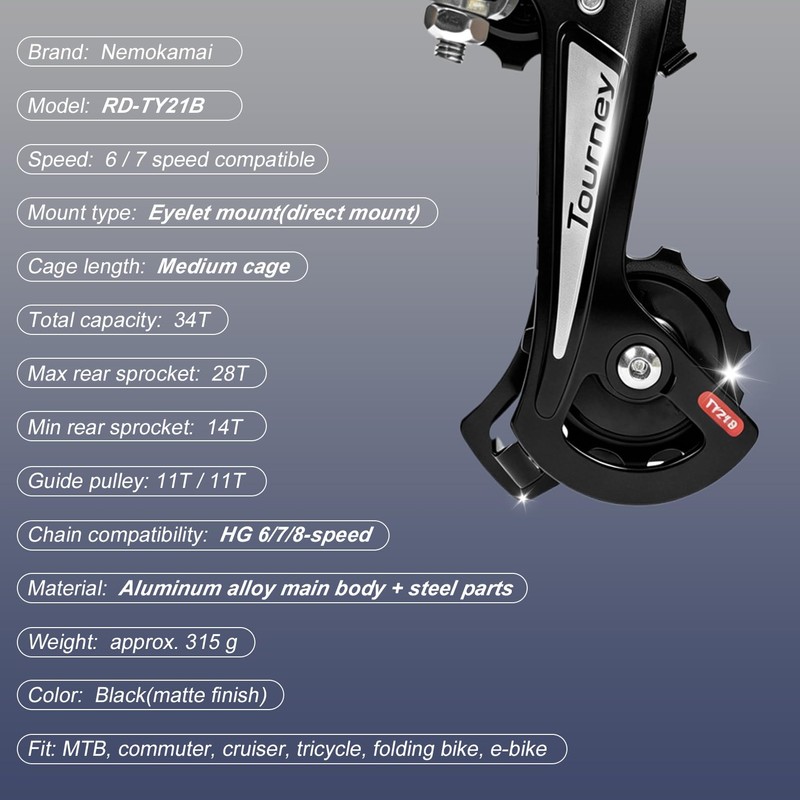 Bike Rear Derailleur RD-TY21B 6/7 Speed Direct Mount Derailleur for
