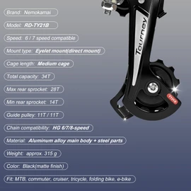 Bike Rear Derailleur RD-TY21B 6/7 Speed Direct Mount Derailleur for Mountain Tricycle Commuter Cruiser Bike