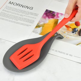 Soporte de Cuchara d Silicona Resistente al Calor, 2 Porta Cucharas de Cocina, Soporte de Silicona para Cuchara,Porta Cucharas para Cocina,Reposapiés de Silicona para Utensilios de Cocina (Negro Gris)