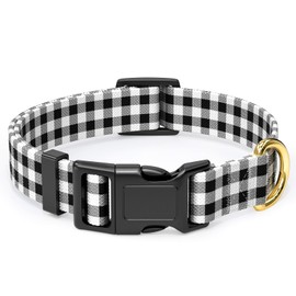 Rnivvi Dog Collar for Medium Dogs, Cute Heavy Duty Adjustable Puppy Collar with Quick Release Buckle for Boy Girl & Female, Pet Accessories for Walking Running, M Length 1" Width, Black White Tartan