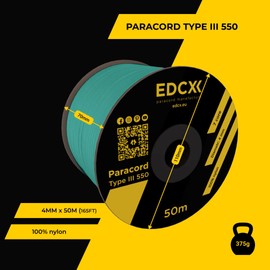 EdcX 4mm Nylon Paracord 550 50m (165 feet) - Type III, 100% Nylon Rope, 7 Strand Rope, 4mm Nylon Rope in Solid Colors (Emerald Green, 50 m)