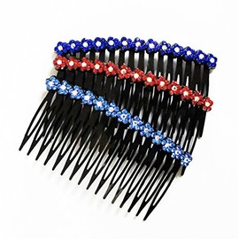 HAND ® HCP04 Beautiful Plastic Hair Slide Comb with Crystal Rhinestones - Pack of 3 Assorted Colours