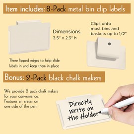 Trohestar Basket Labels Clip on | Label Holders for Basket or Storage Bins Includes White Chalk Markers (8 Cream Holders + 2 Black Chalk Makers)