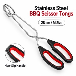 28 cm Stainless Steel BBQ Tongs – Non-Slip Long Handle Food Tongs for Grilling, Cooking, Baking, Bread & Charcoal, Medium