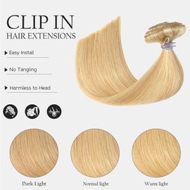 HUAYI Hair Extensions Clip In Human Hair Extensions For Women, 120g Ombre Strawberry Blonde Mix With Bleached Blonde Seamless Remy Human Hair (#27p613 16 Inch)
