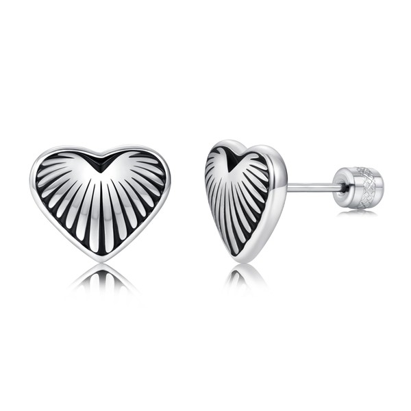 Titanium Love Heart Screw Back Earrings for Women Men Hypoallergenic