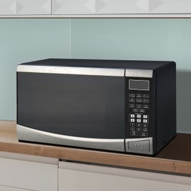 West Bend WBMW92S Microwave Oven 900-Watts Compact with 10 Power Levels and 6 Pre Cooking Settings, Speed Defrost, Electronic Control Panel and Glass Turntable, 0.9-Cu.Ft, Stainless Steel